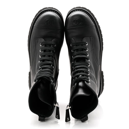 Chanel Calfskin Cap Toe Lace Up Combat Boots 39 Black 5 of 11