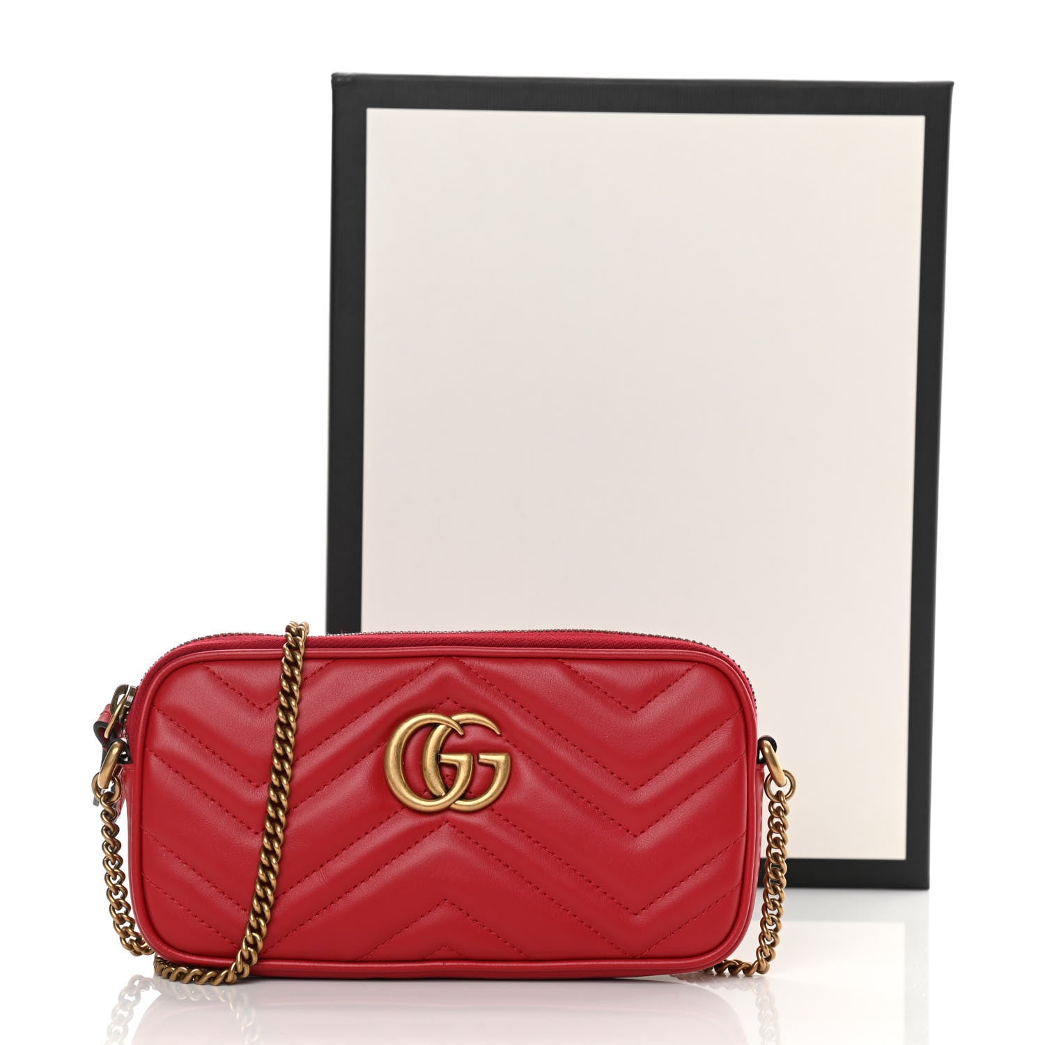 Gucci Calfskin Matelasse Mini GG Marmont Chain Crossbody Bag Hibiscus Red 11 of 11