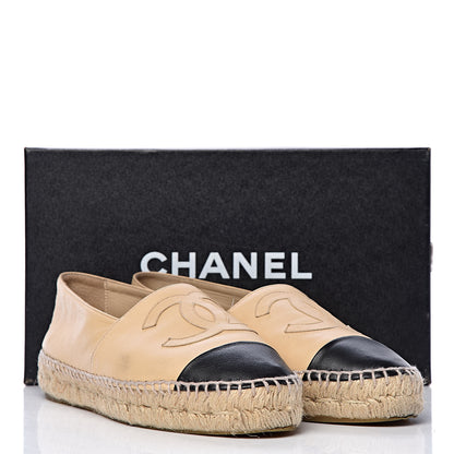 Chanel Lambskin CC Espadrilles 38 Beige Black 18 of 18