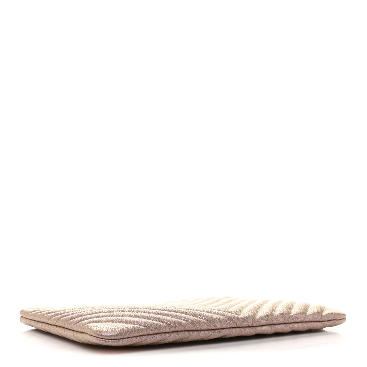 Iridescent Caviar Chevron Quilted Medium Cosmetic Case Light Gold