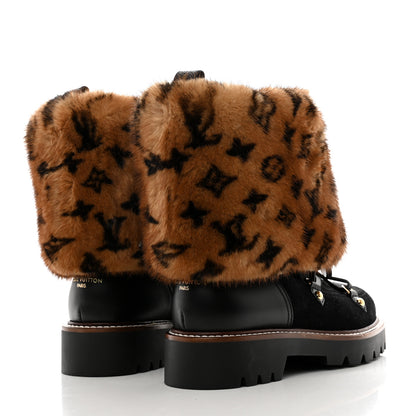 Louis Vuitton Calfskin Mink Fur LV Territory Ranger Combat Boots 37 Black 4 of 7
