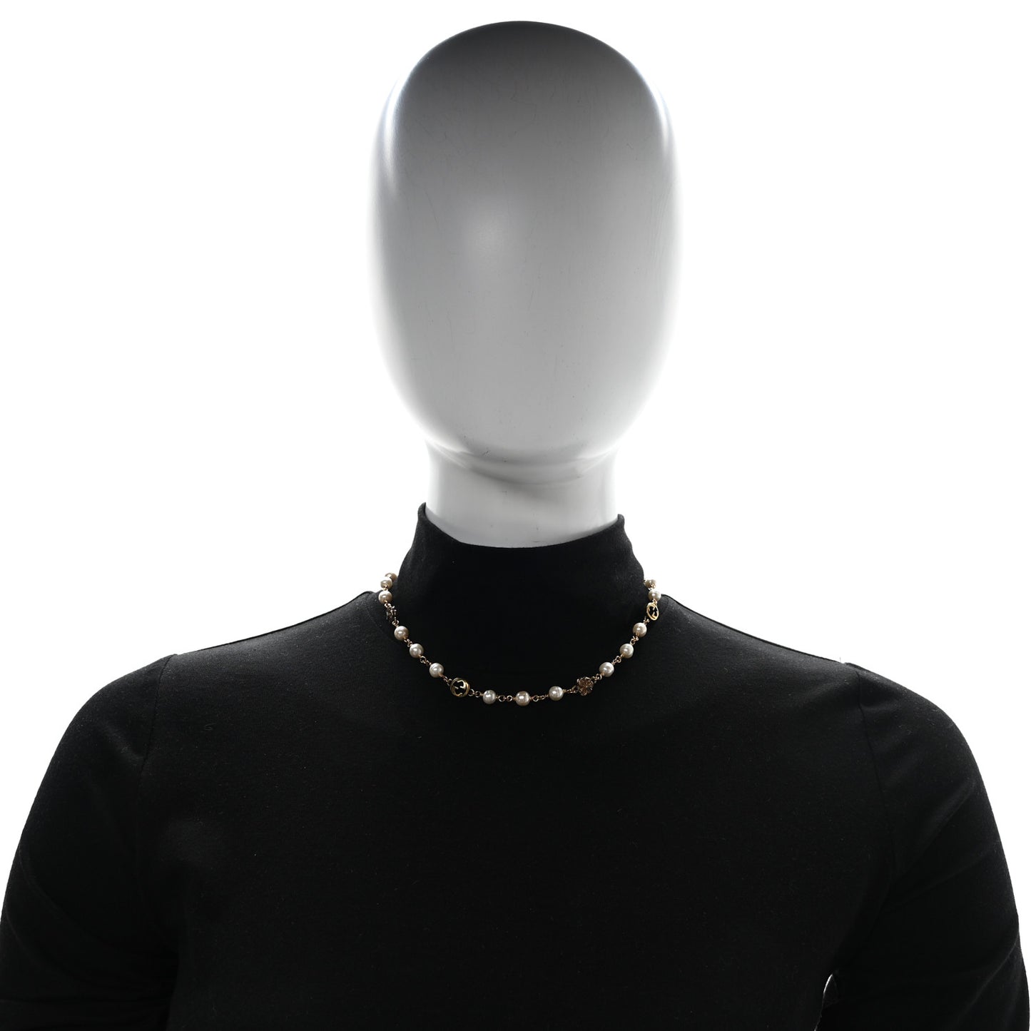 Metal Pearl Interlocking G Flower Necklace Gold