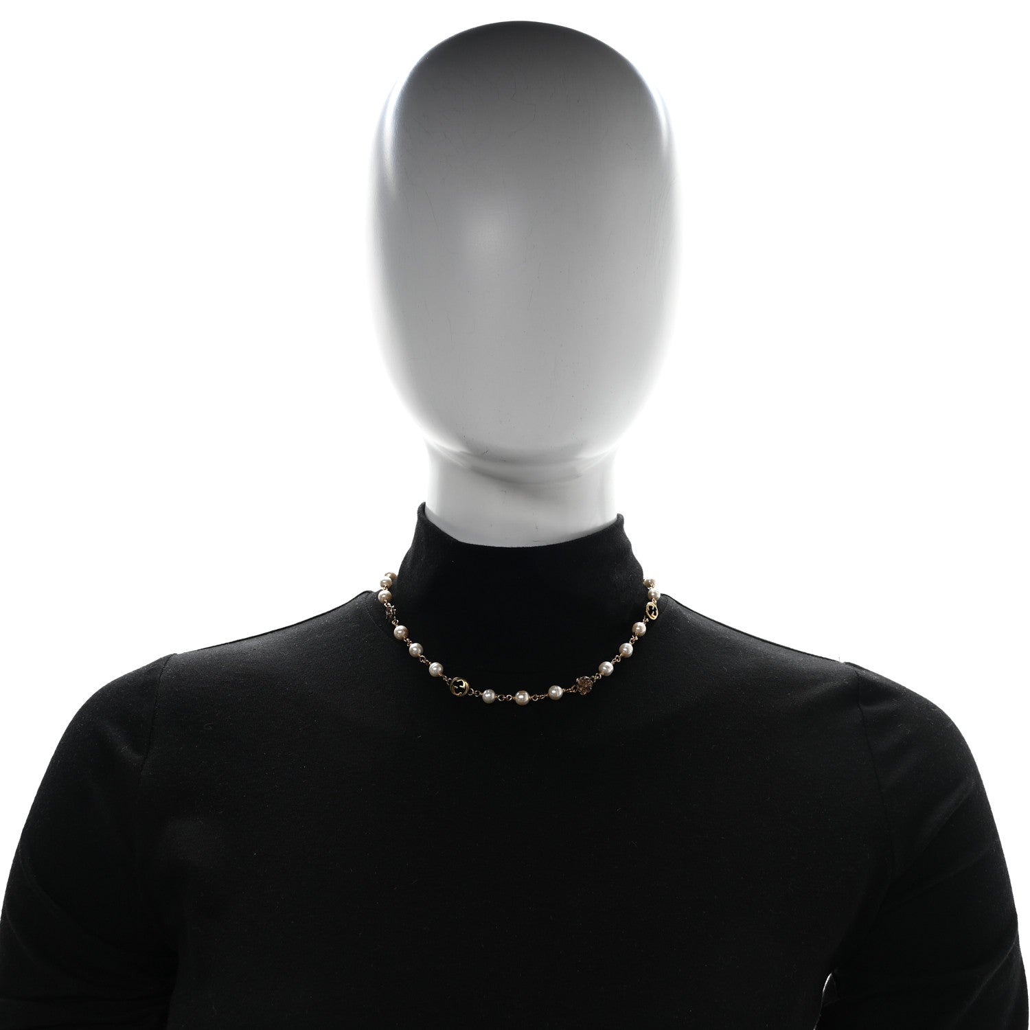 Gucci Metal Pearl Interlocking G Flower Necklace Gold 2 of 5