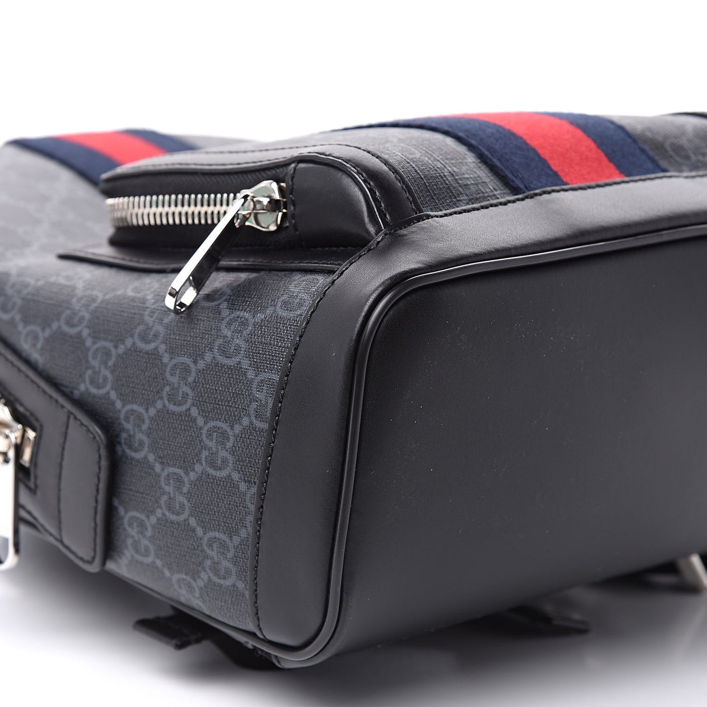 GG Supreme Monogram Appia Calfskin Web Small Day Backpack Black