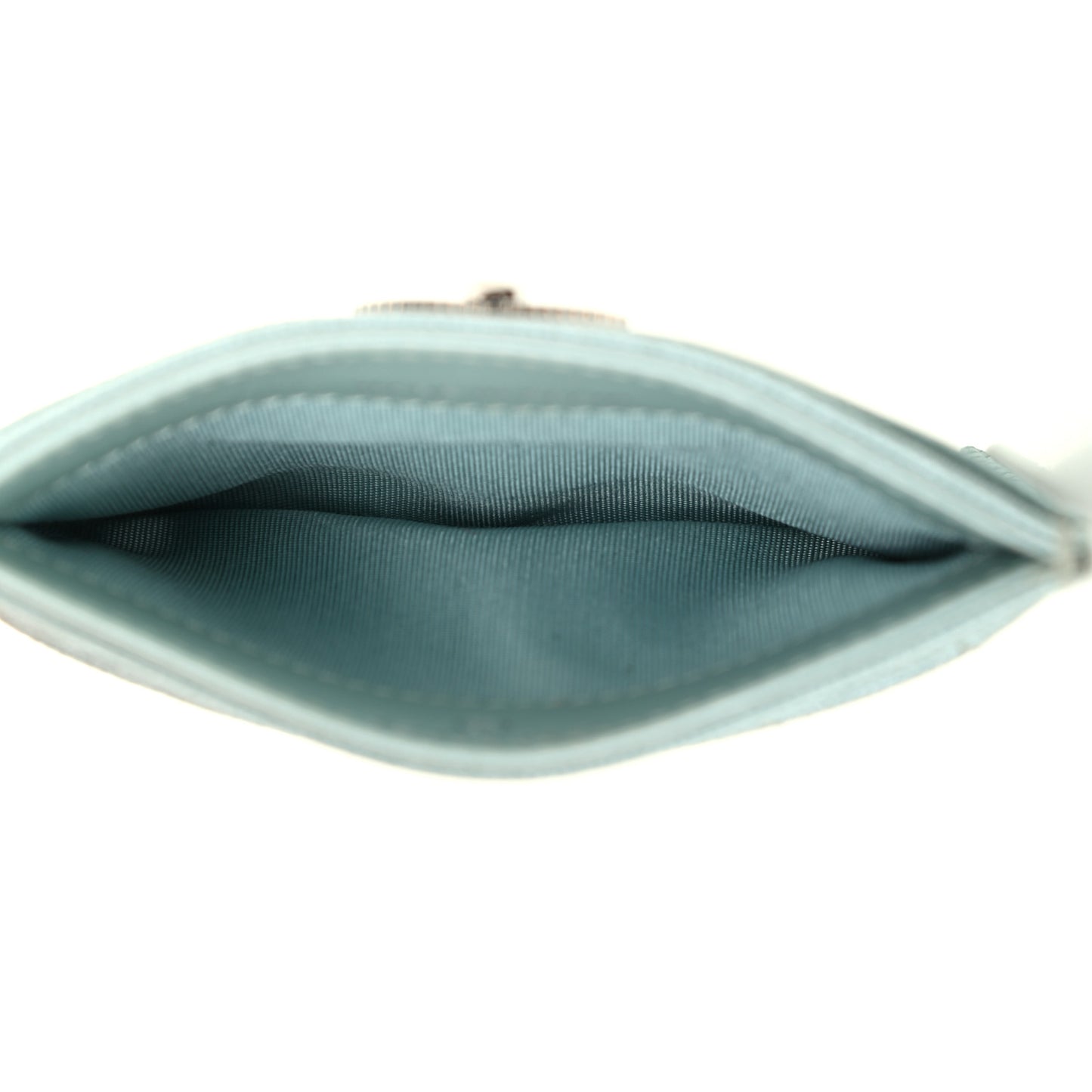 Metallic Caviar Chevron Quilted Vintage Mademoiselle Card Holder Light Blue