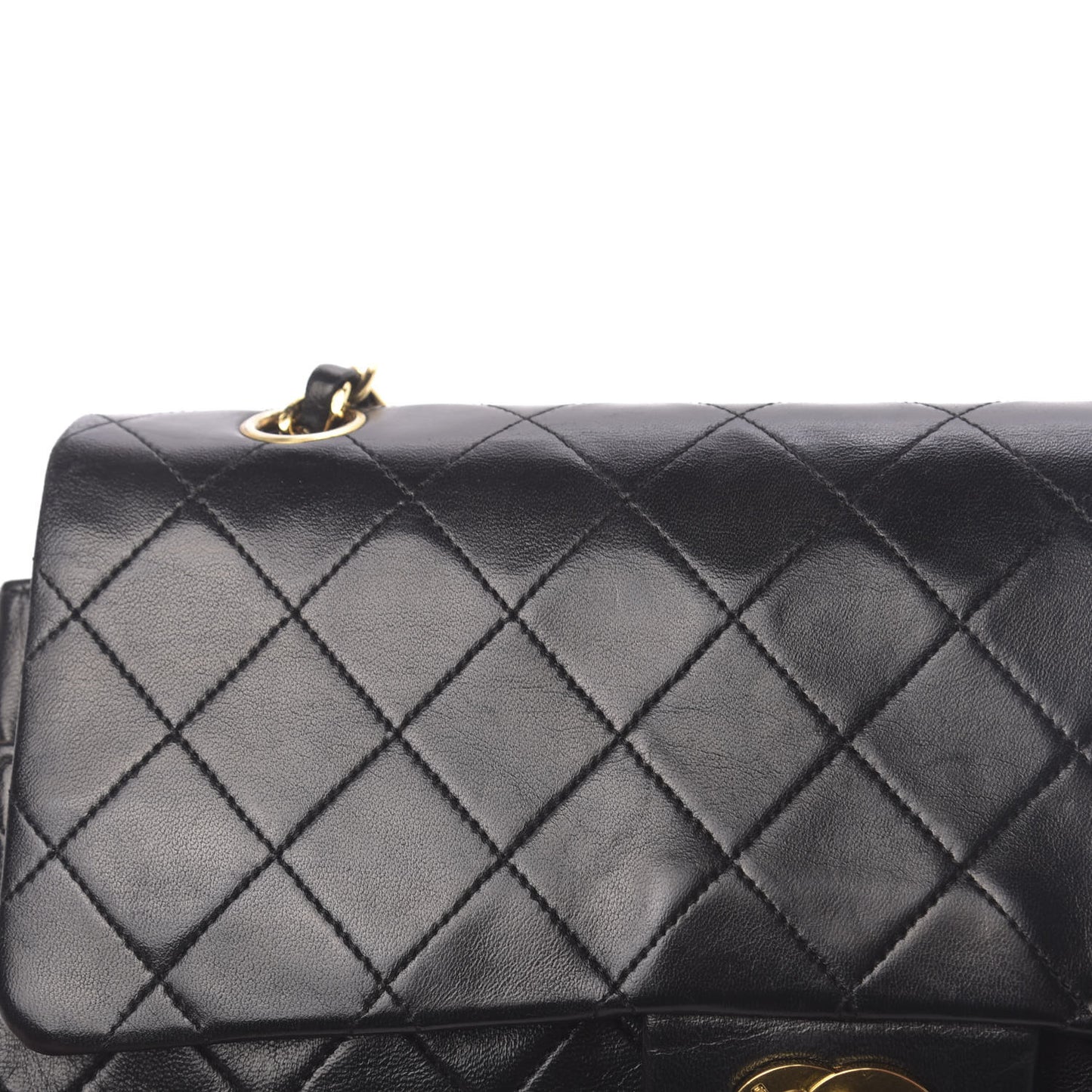 Lambskin Quilted Medium Double Flap Black