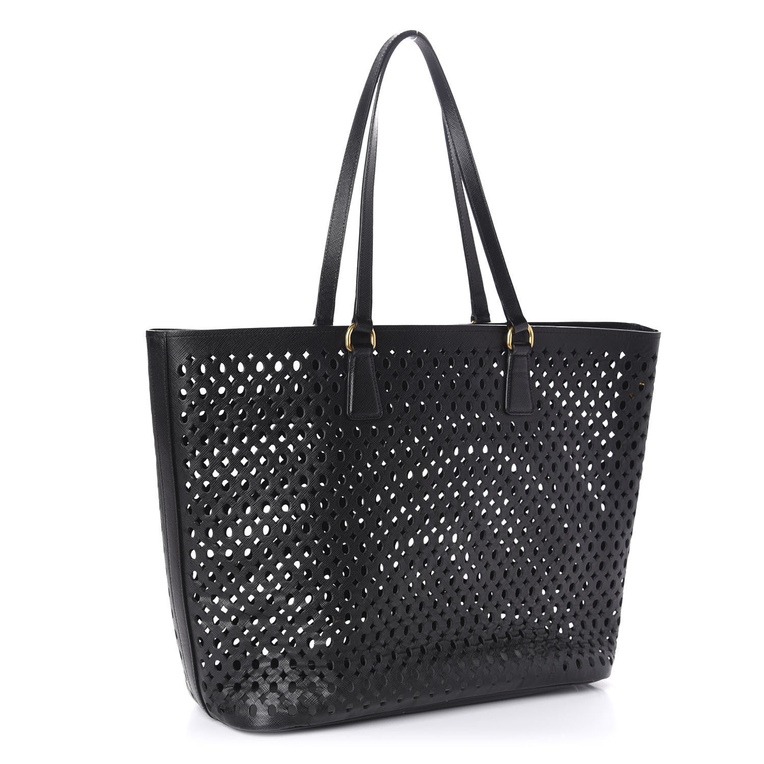 Prada Saffiano Perforated Tote Black 3 of 11