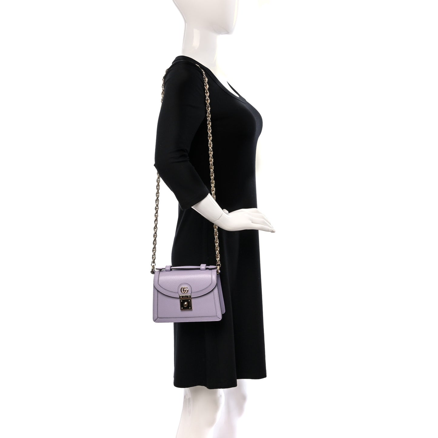 Textured Dollar Calfskin Mini Ophidia Padlock Top Handle Chain Shoulder Bag Senanque
