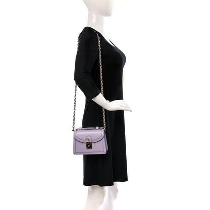 Gucci Textured Dollar Calfskin Mini Ophidia Padlock Top Handle Chain Shoulder Bag Senanque 2 of 10