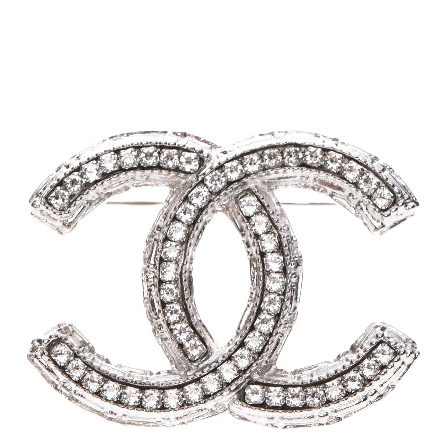 Chanel Swarovski Crystal CC Brooch Silver 1 of 5