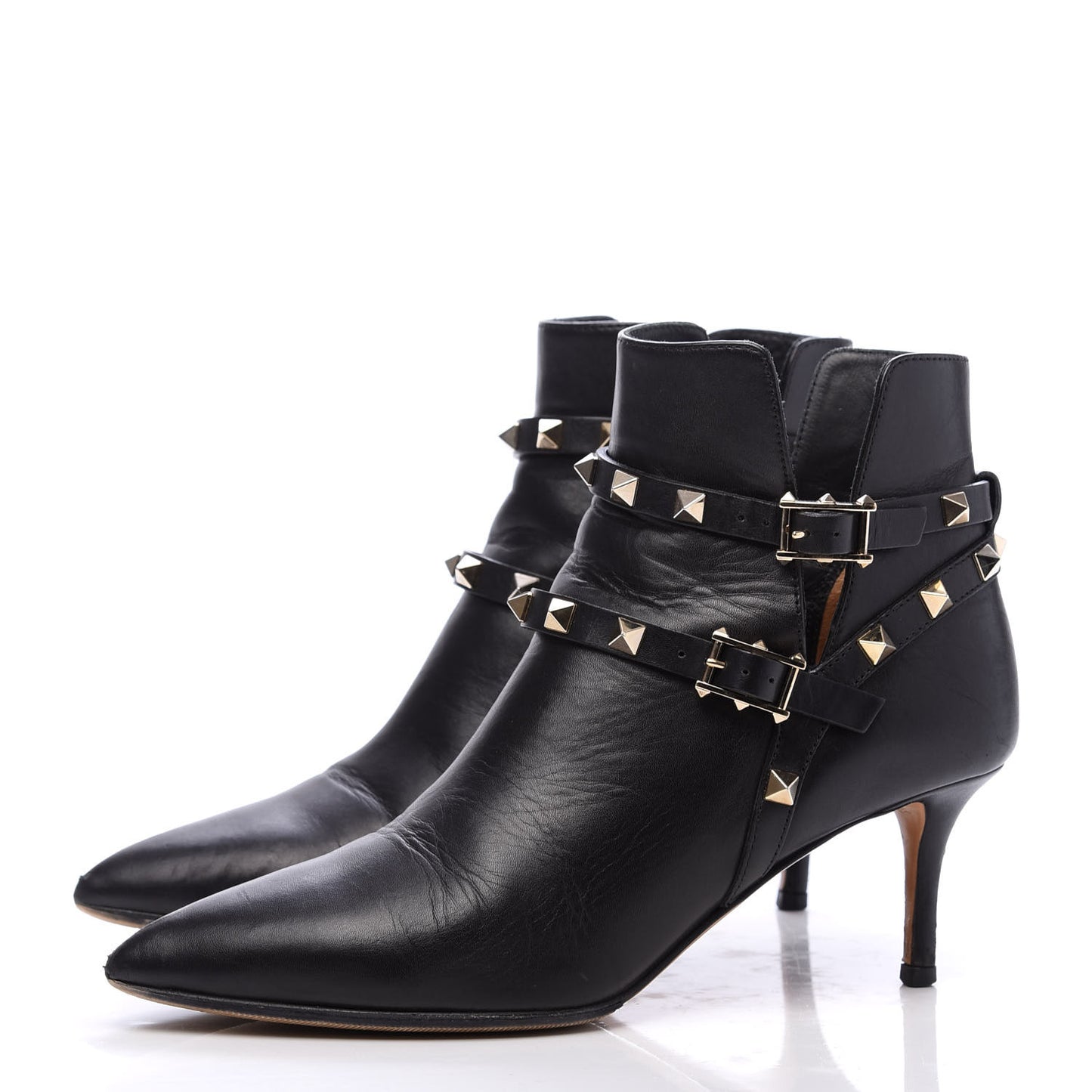 Calfskin Rockstud Double Buckle 65mm Ankle Boots 36 Black
