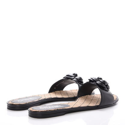 Chanel Calfskin Cork Camellia Sandals 40 Black 4 of 15