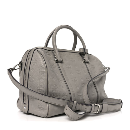 MCM Calfskin Ottomar Monogram Boston Bag Dove 3 of 11