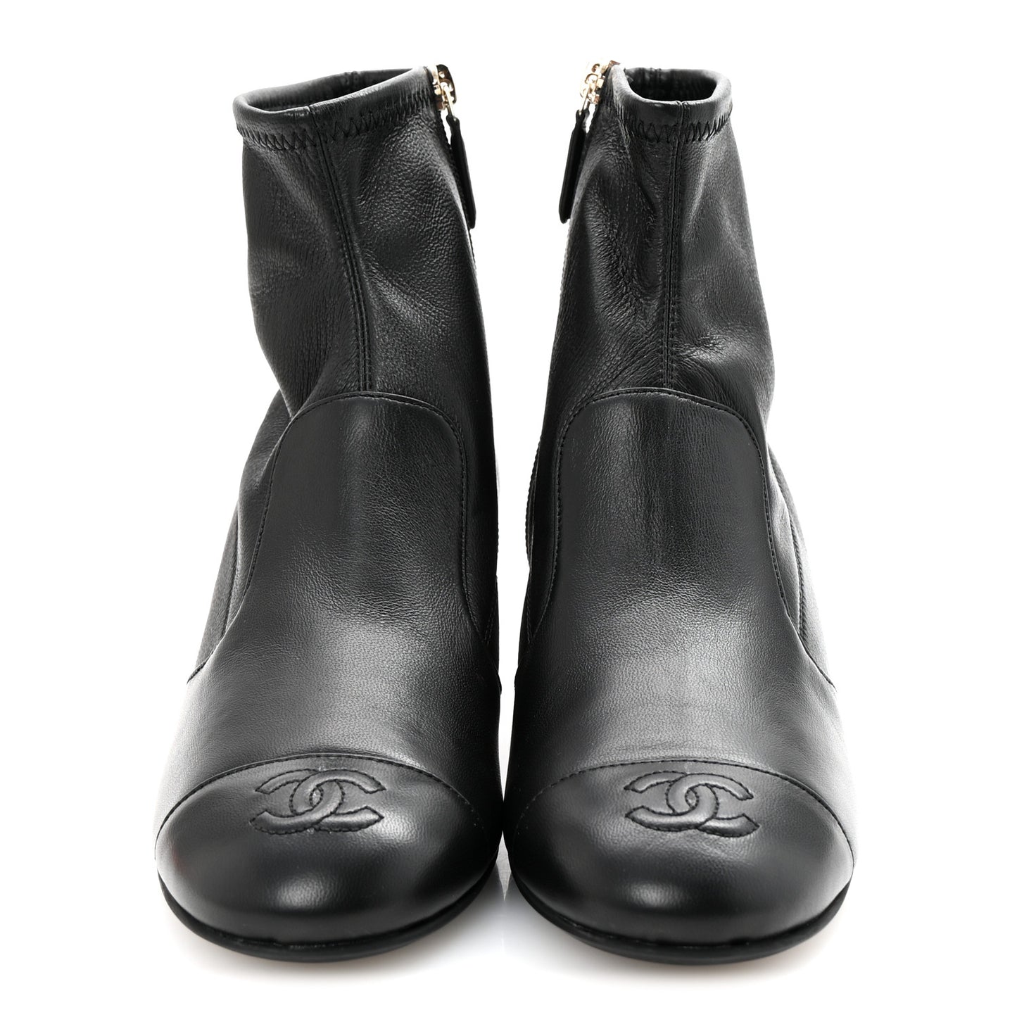 Stretch Lambskin Cap Toe CC Short Boots 37 Black
