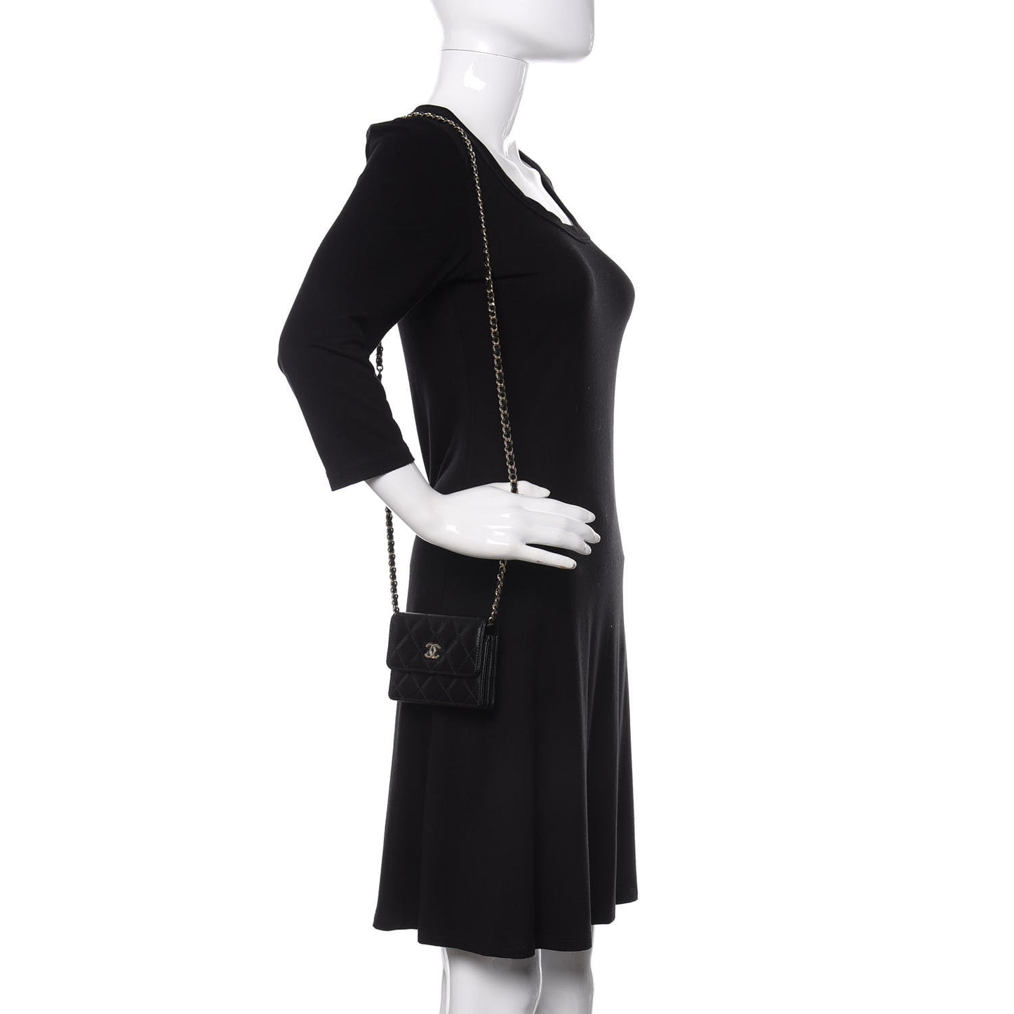 Lambskin Quilted My Chanel Lady Card Holder On Chain Black