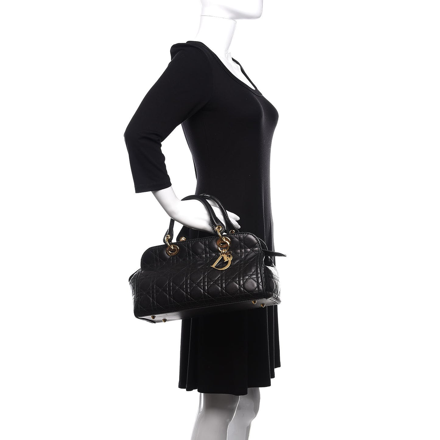 Lambskin Cannage Soft Lady Dior Satchel Black