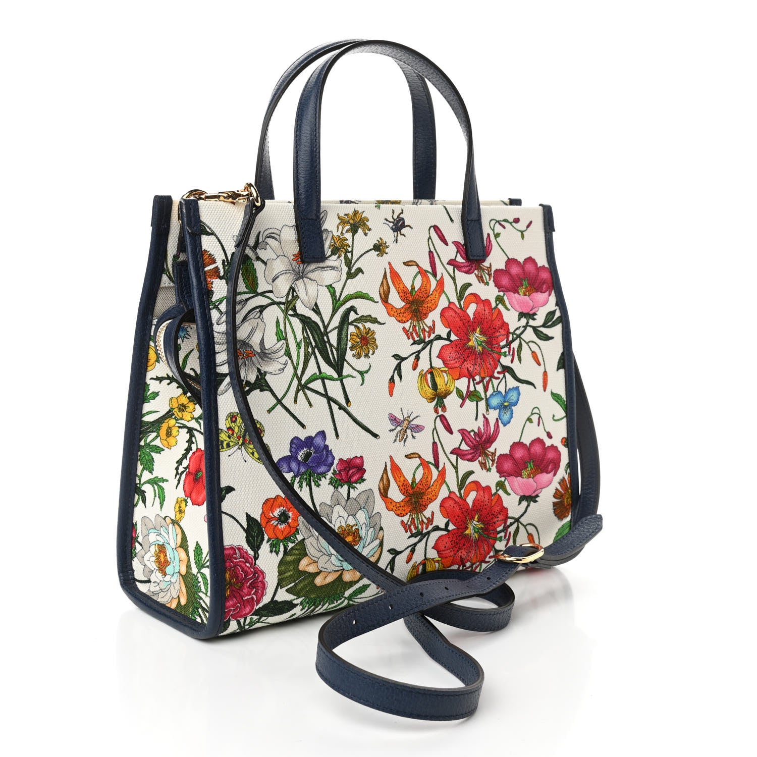Gucci Canvas Medium Flora Tote White Multicolor Blue Agata 3 of 10