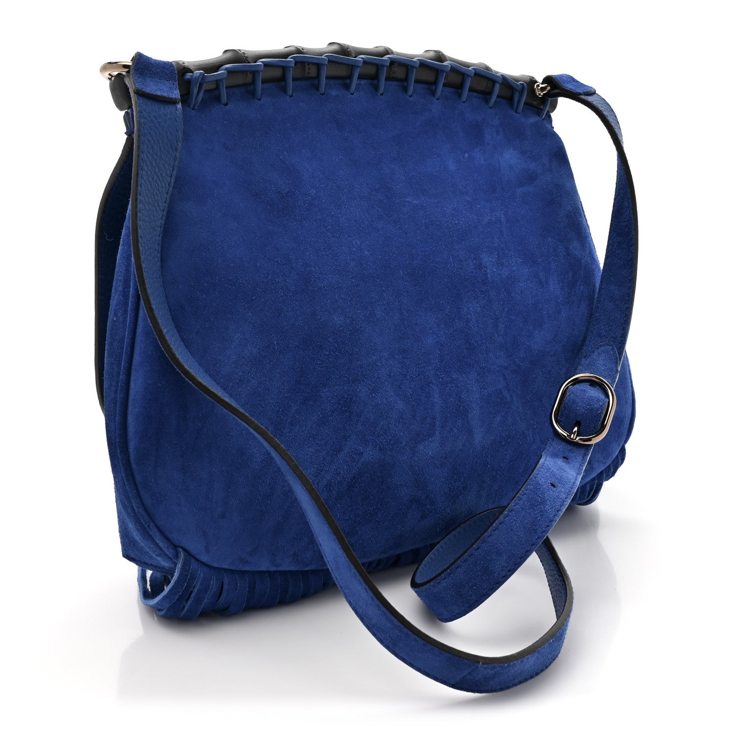 Gucci Suede Medium Nouveau Fringe Shoulder Bag Blue 3 of 12