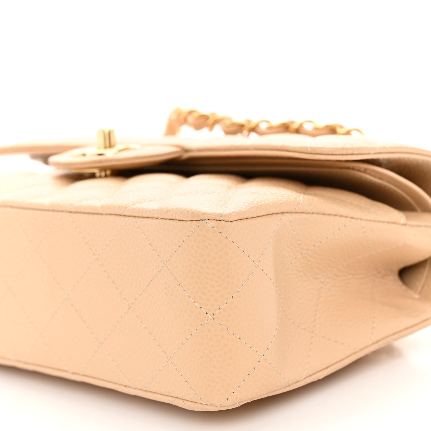 Caviar Quilted Small Double Flap Beige