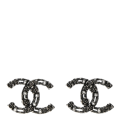 Chanel Crystal CC Camellia Earrings Ruthenium 1 of 5
