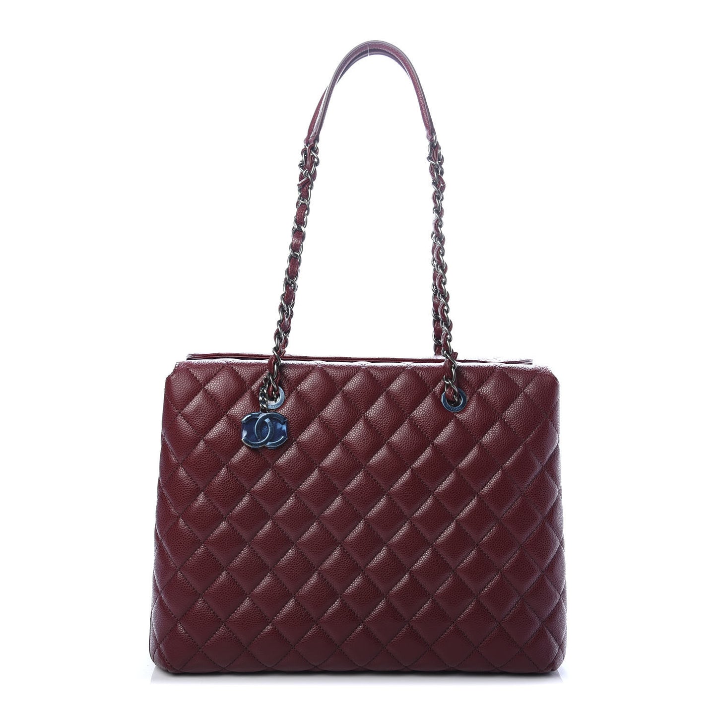 Caviar Quilted City Shopping Tote Dark Red