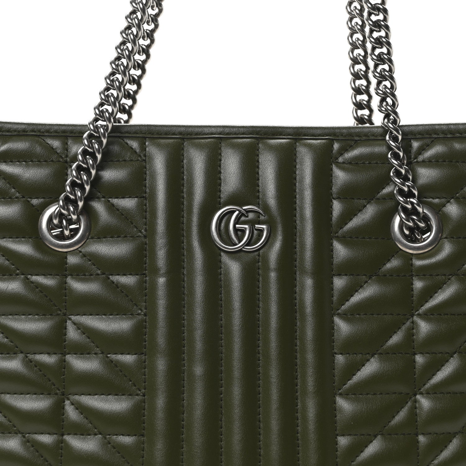 Gucci Calfskin Matelasse Aria Medium GG Marmont Shoulder Tote Military Wood 8 of 10