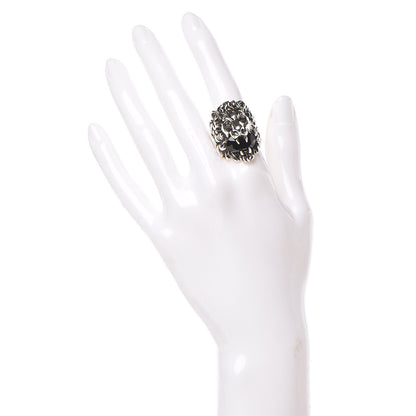 Gucci Metal Crystal Lion Head Ring Black Aged Silver 2 of 7