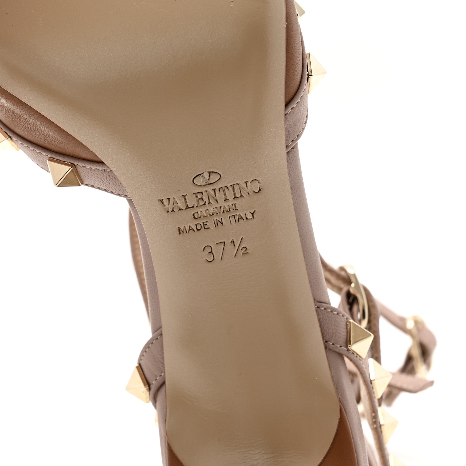 Valentino Garavani Nappa Rockstud Ankle Strap Low Heel Pumps 37.5 Cognac Poudre 7 of 9