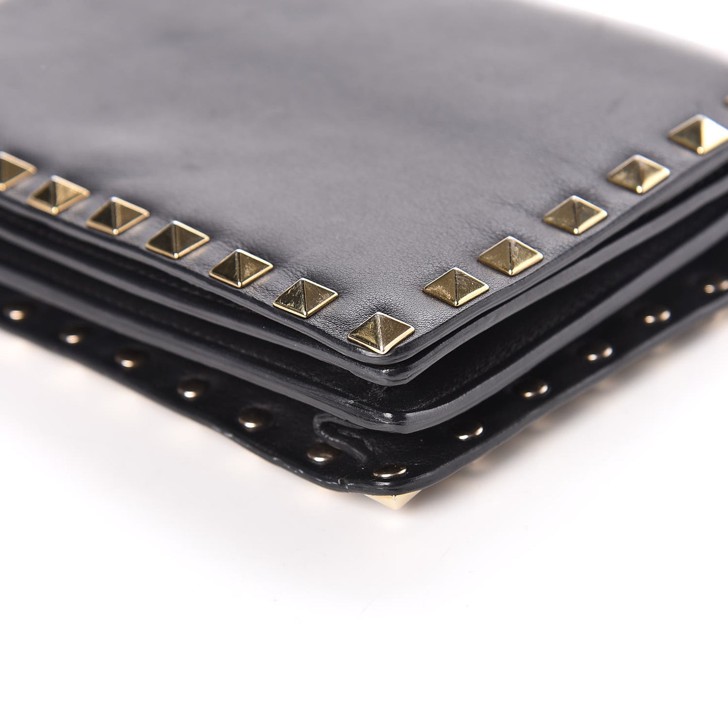Calfskin Rockstud Wallet on Chain Black