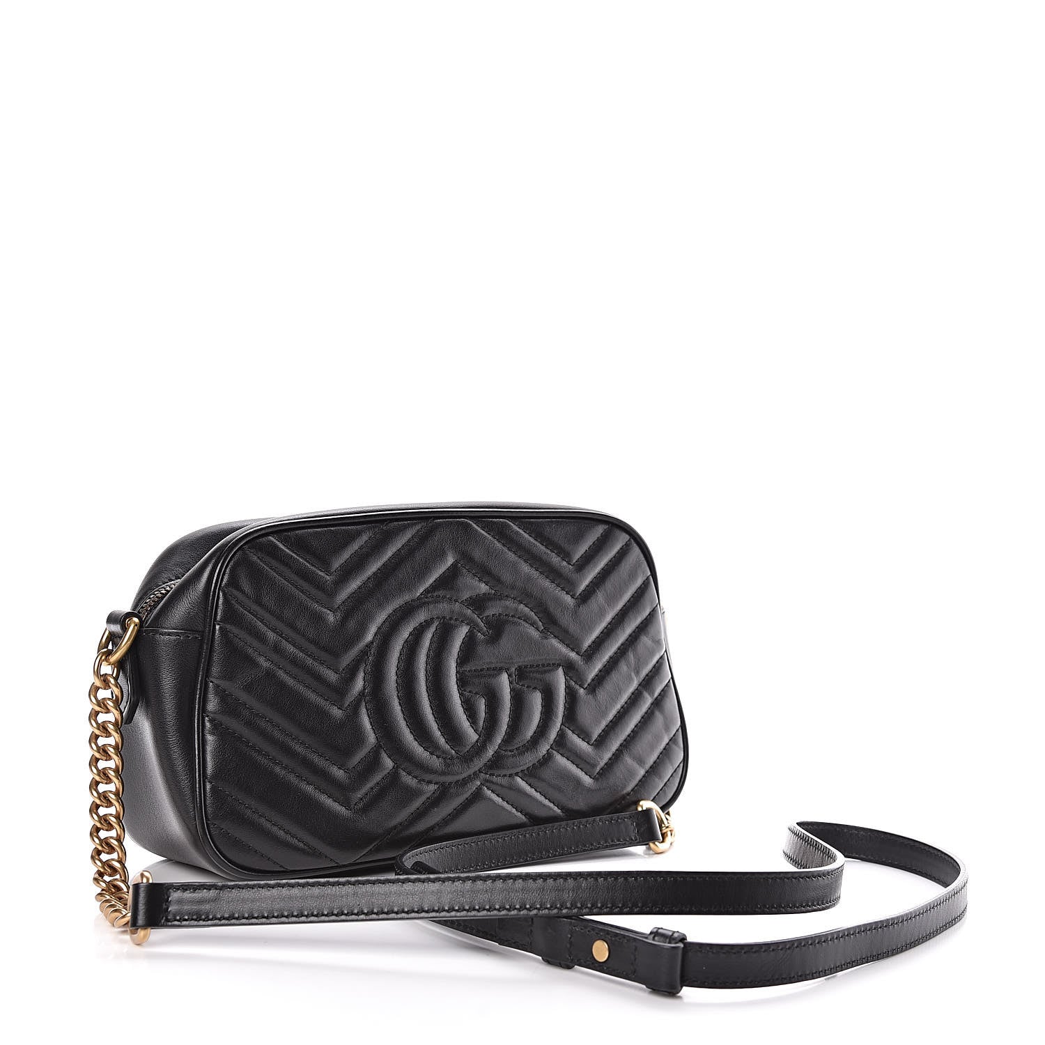Gucci Calfskin Matelasse Small GG Marmont Chain Shoulder Bag Black 3 of 10