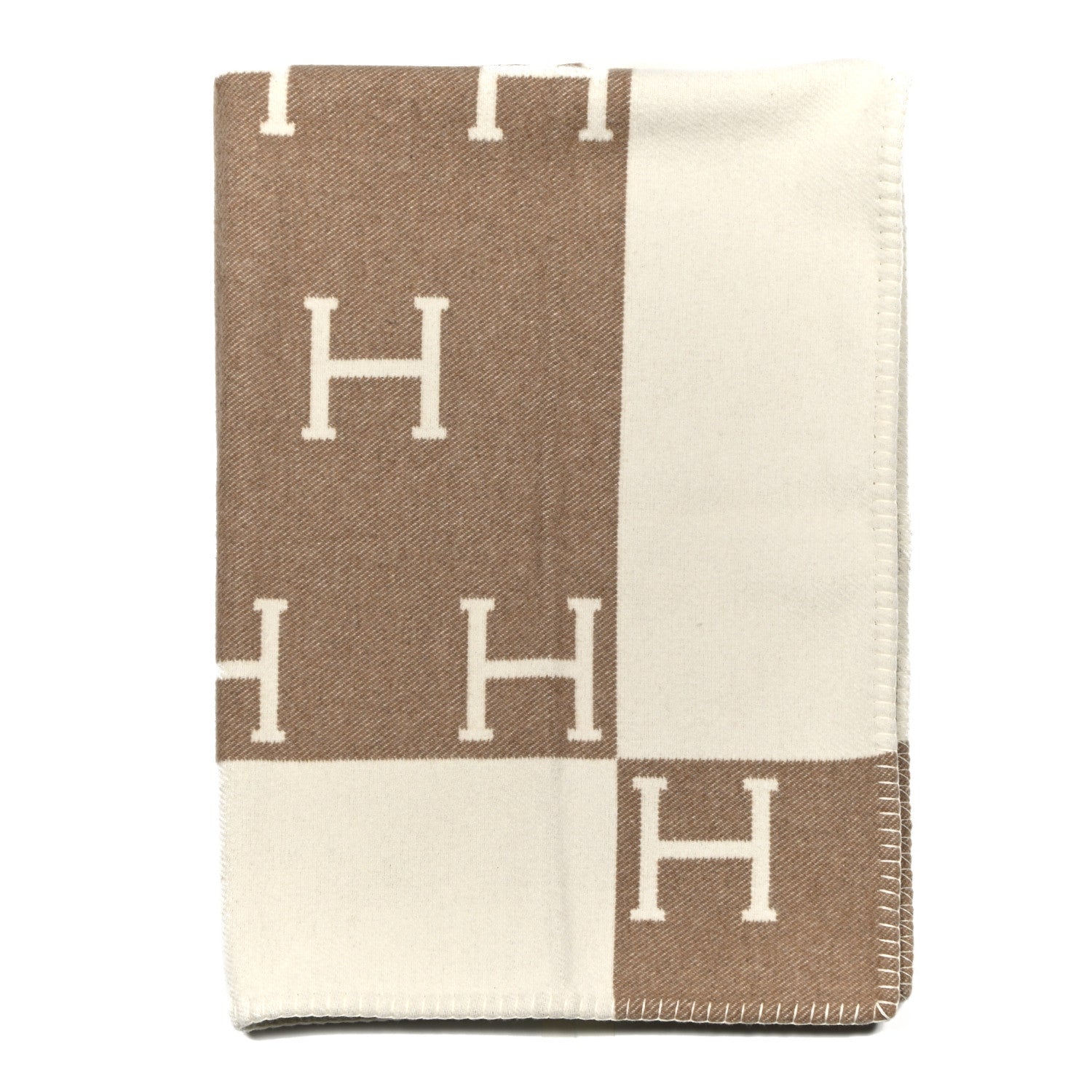 Hermes Wool Cashmere Avalon Baby Blanket Noisette Moyen White 1 of 3