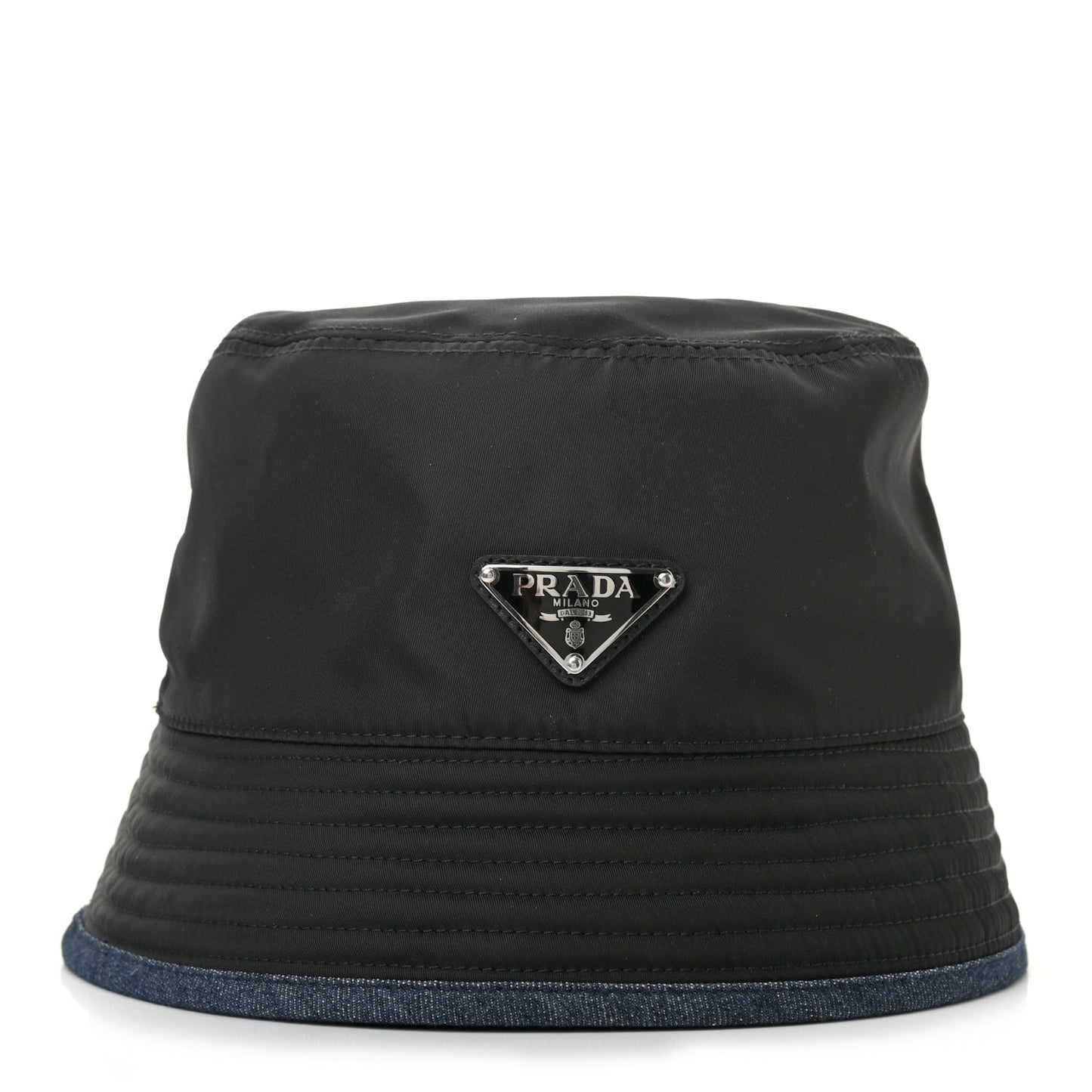 Nylon Denim Metal Triangle Logo Bucket Hat M Black