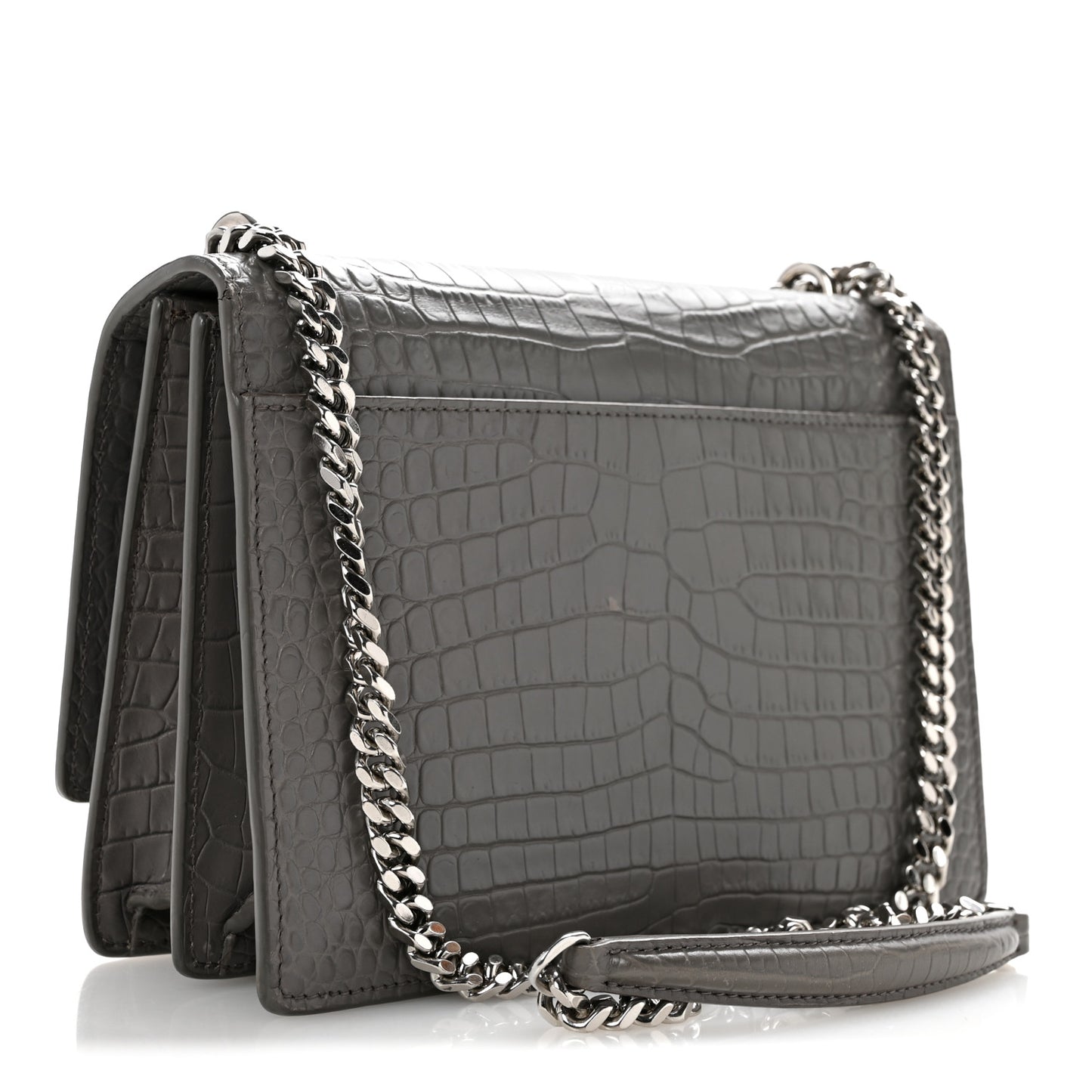 Calfskin Crocodile Embossed Medium Monogram Sunset Fog