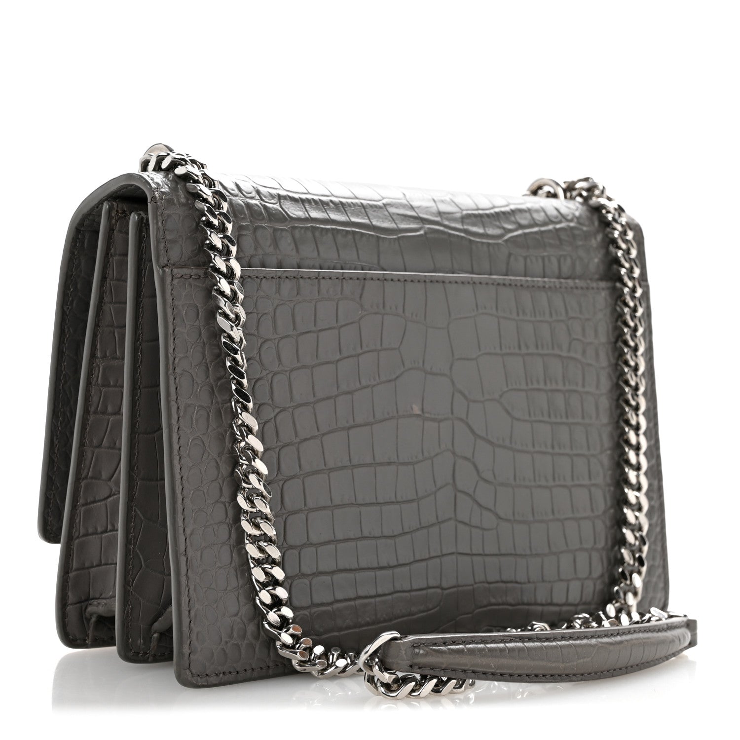 Saint Laurent Calfskin Crocodile Embossed Medium Monogram Sunset Fog 3 of 12