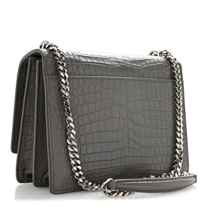 Saint Laurent Calfskin Crocodile Embossed Medium Monogram Sunset Fog 3 of 12