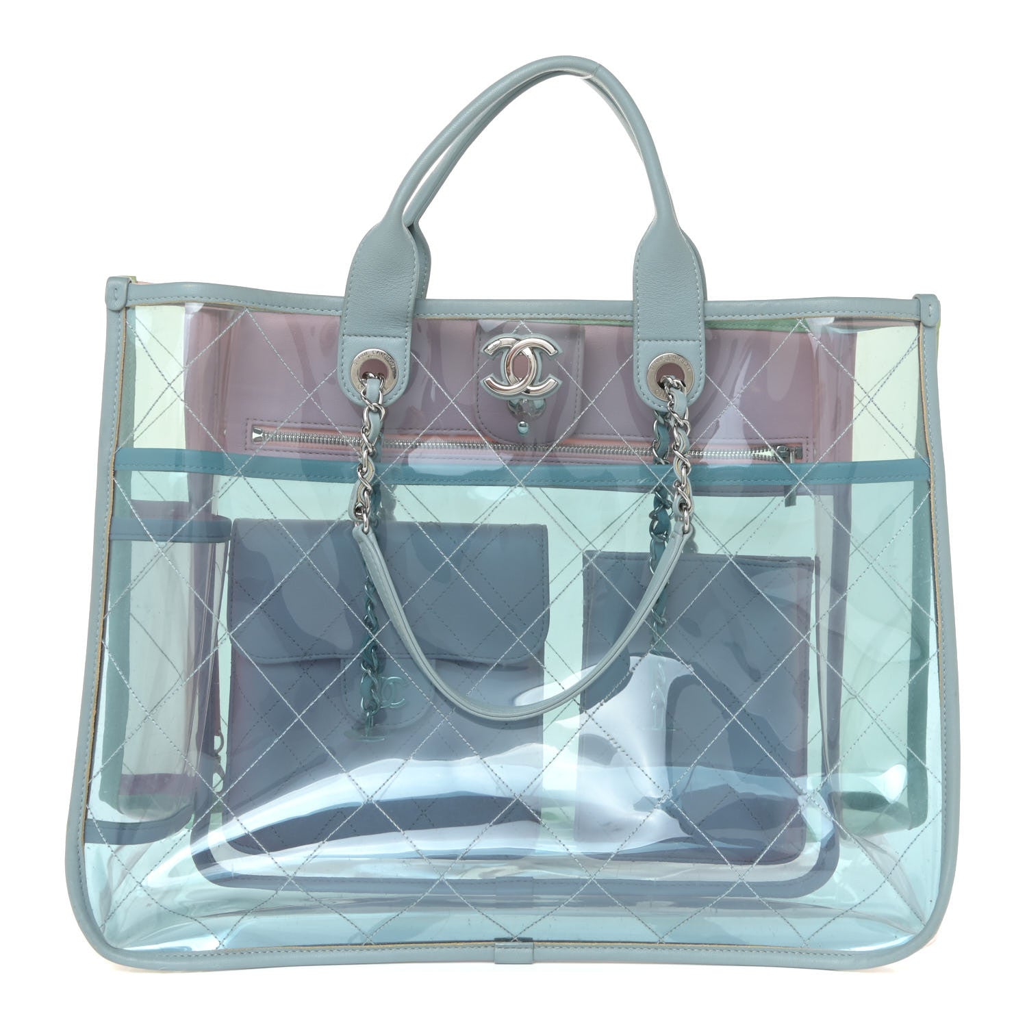 Chanel PVC Lambskin Stitched Medium Coco Splash Shopping Bag Blue Green Pink 1 of 13