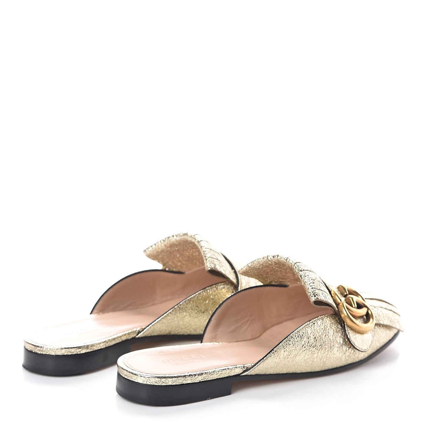 Galassia Womens GG Marmont Fringe Slippers 36 Platino