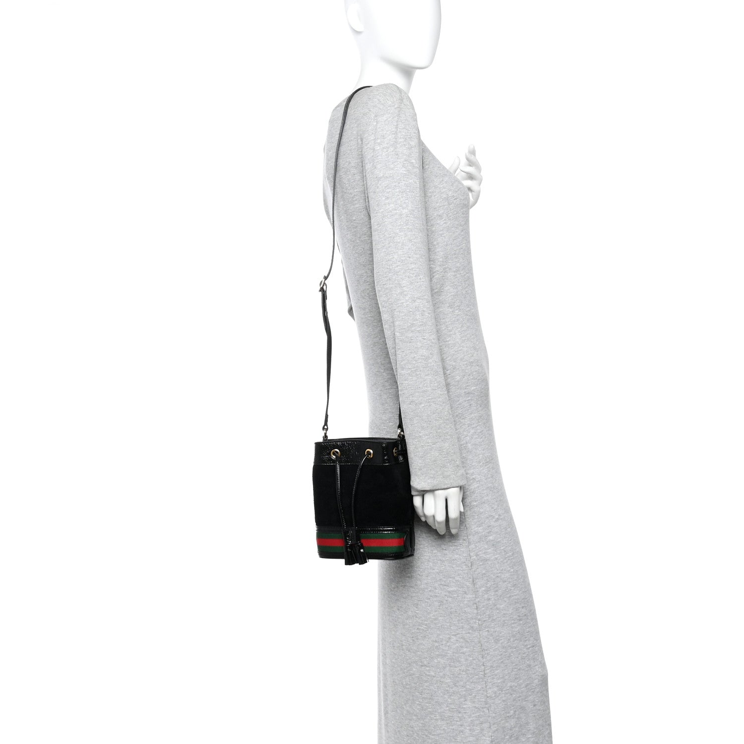 Gucci Suede Patent Web Mini Ophidia Bucket Bag Black 2 of 10