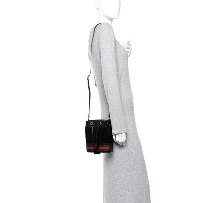 Gucci Suede Patent Web Mini Ophidia Bucket Bag Black 2 of 10
