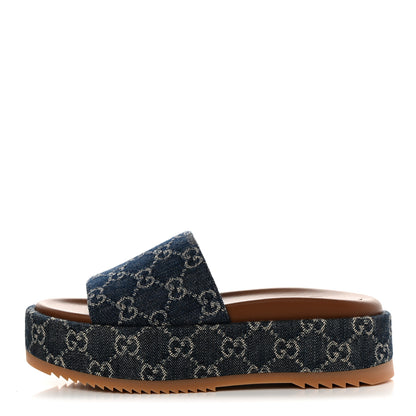 Gucci New Denim GG Monogram Angelina Platform 55mm Slide Sandals 37 Blue Tea 1 of 8