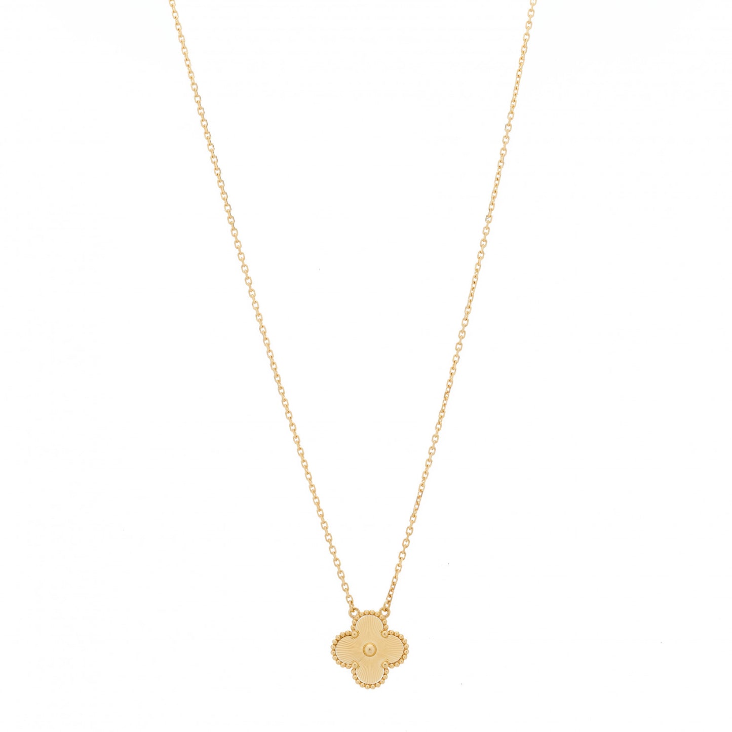 18K Yellow Gold Guilloche Vintage Alhambra Pendant Necklace