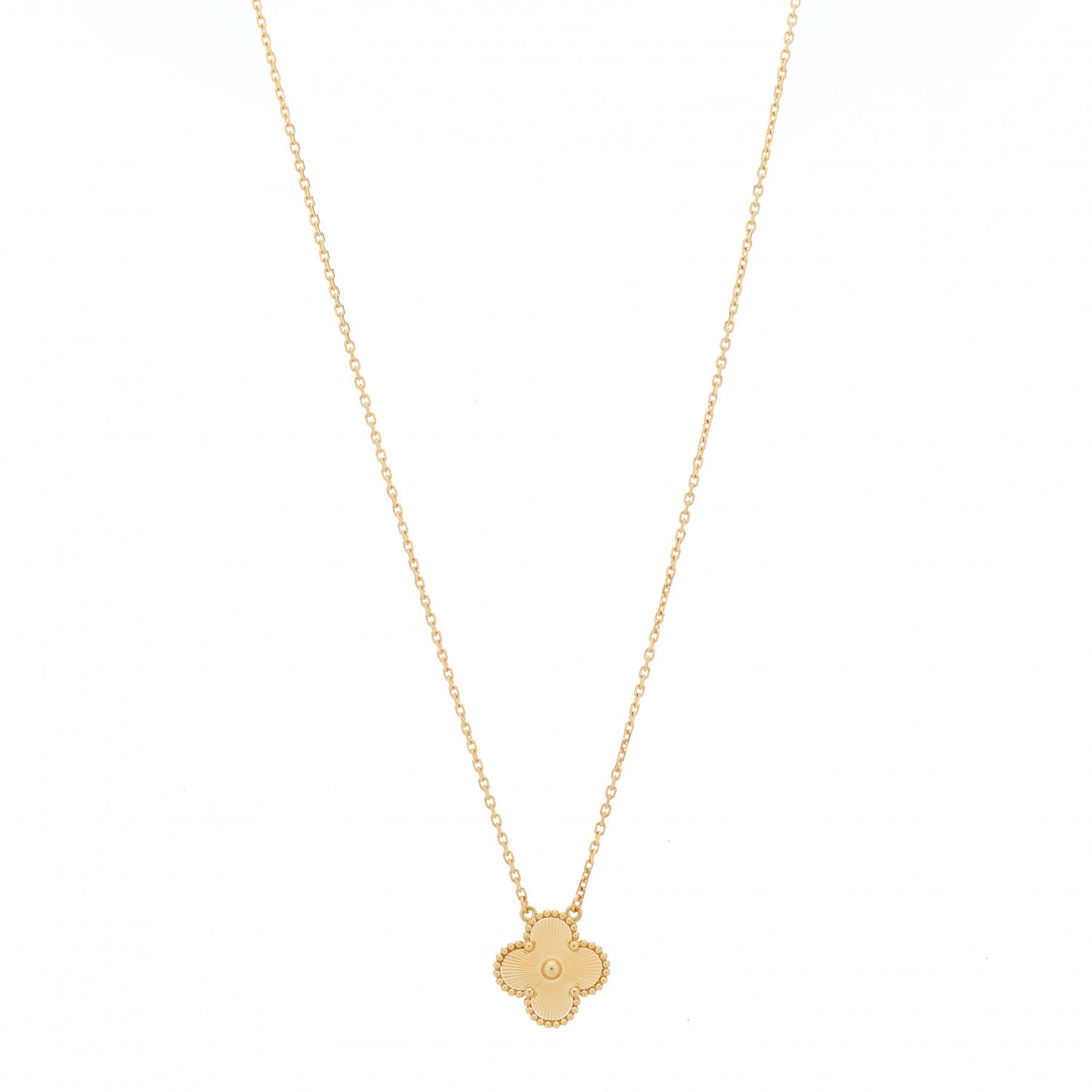 Van Cleef & Arpels 18K Yellow Gold Guilloche Vintage Alhambra Pendant Necklace 1 of 7