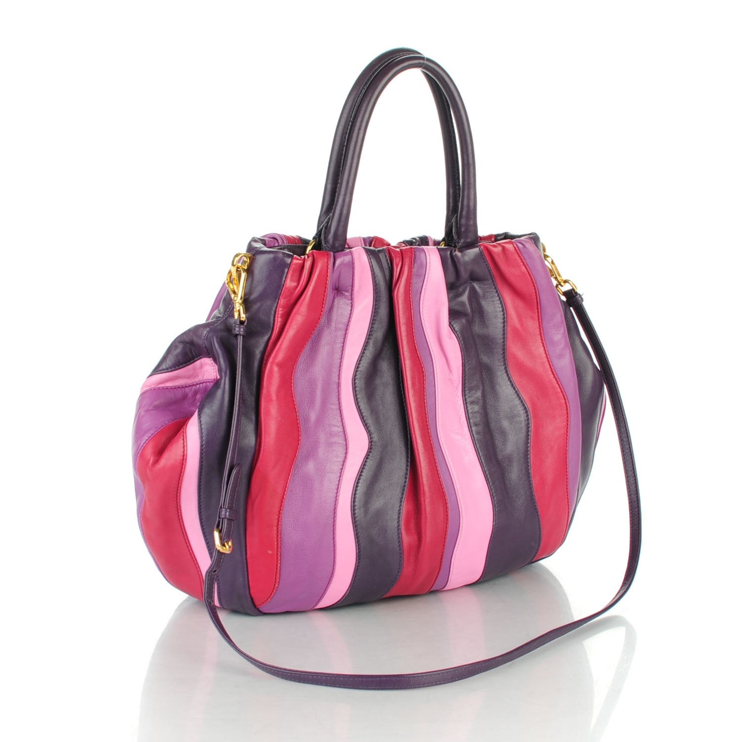 Prada Nappa Trembled Blossoms Stripes Shoulder Bag Ibisco Viola 3 of 7