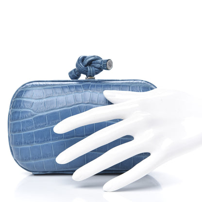 Bottega Veneta Crocodile Knot Clutch Blue 2 of 8