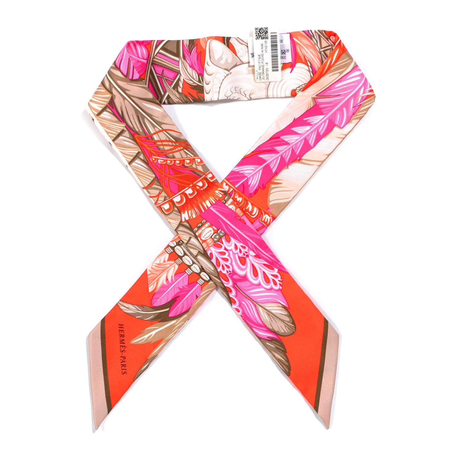 Hermes Silk La Danse Pacifique Twilly Orange Fuchsia Kaki 1 of 4