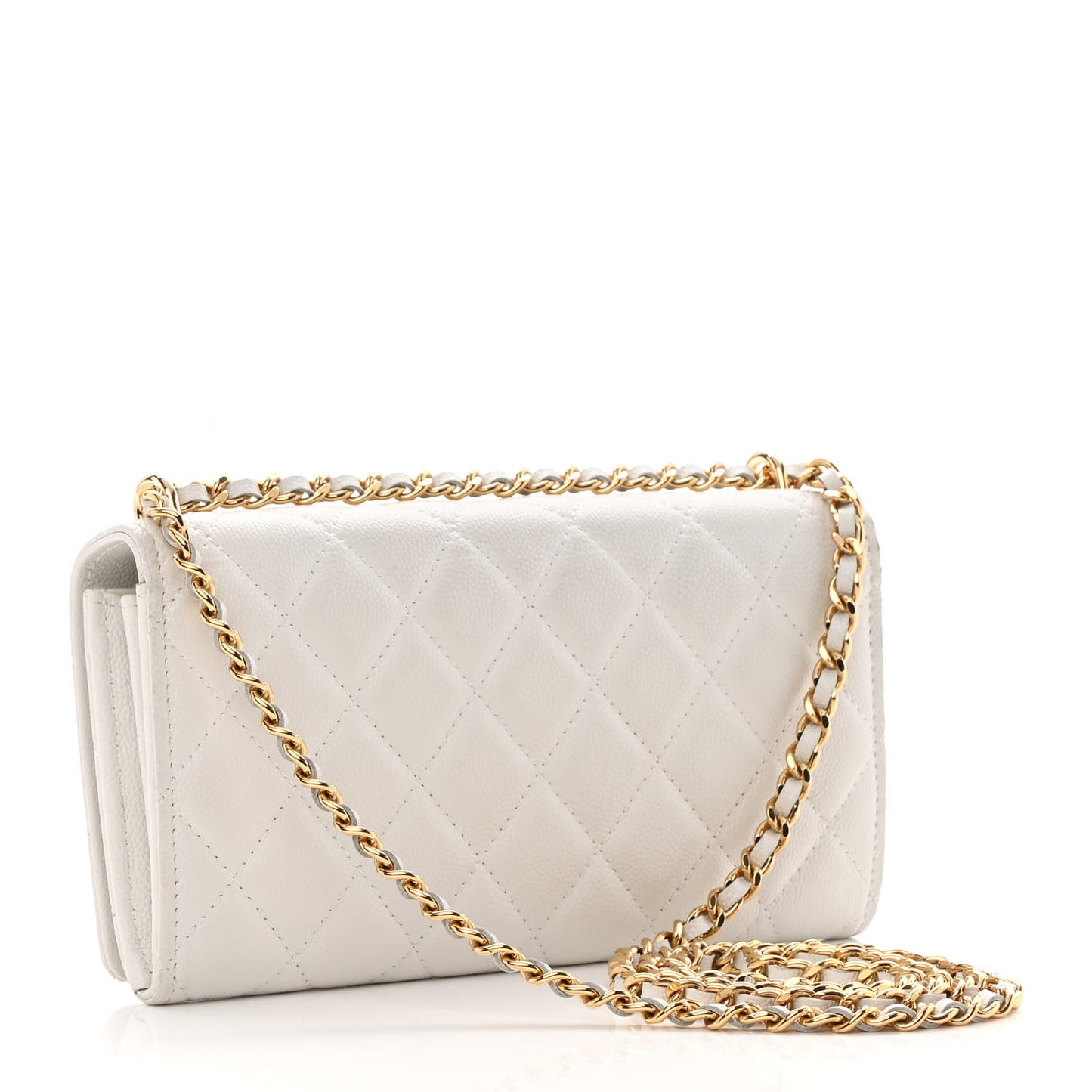 Caviar Quilted Pocket Twins Clutch With Chain White