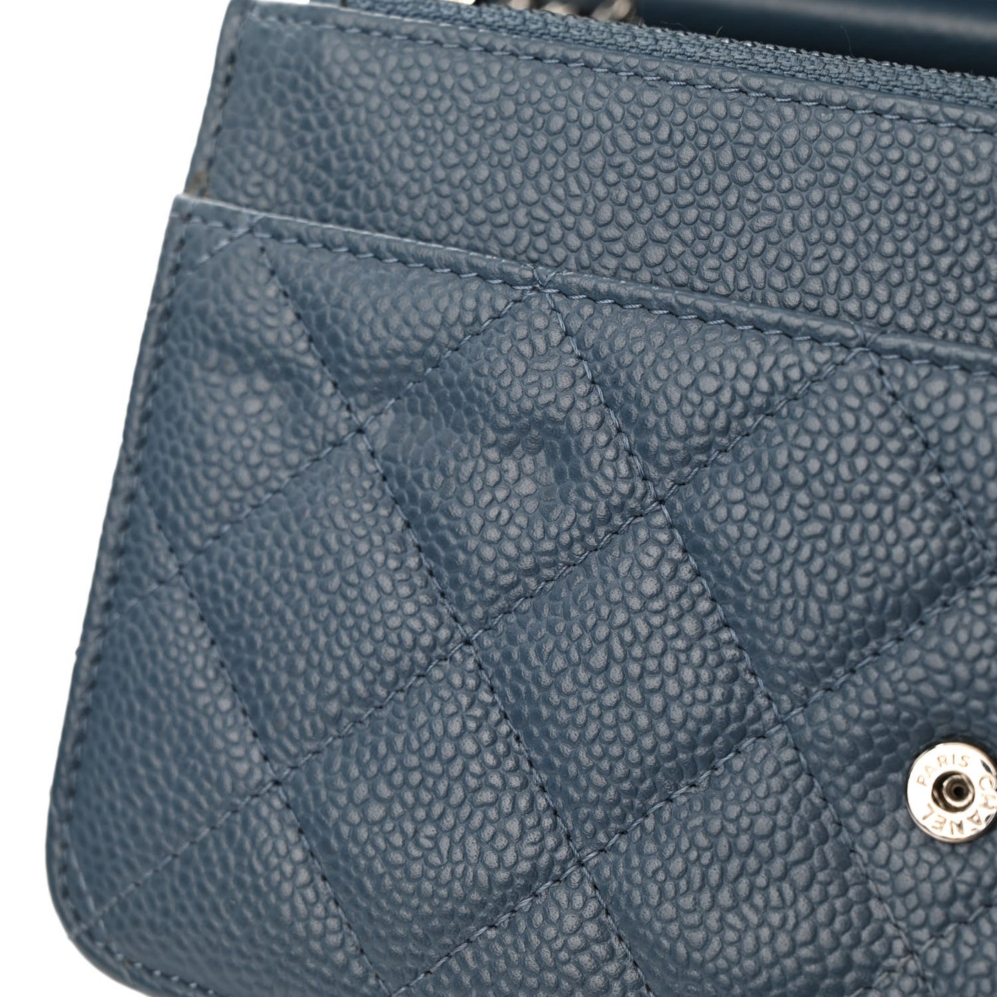 Caviar Quilted Wallet on Chain WOC Blue