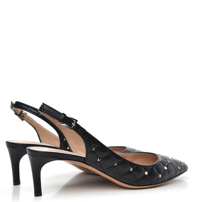 Valentino Garavani Nappa Quilted Rockstud Spike Slingback Low Heel Pumps 39 Black 4 of 9