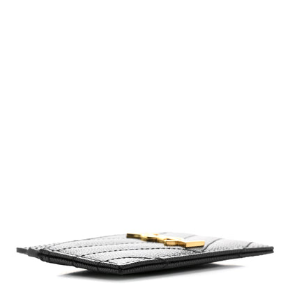 Saint Laurent Grain De Poudre Matelasse Chevron Monogram Credit Card Case Black 4 of 10