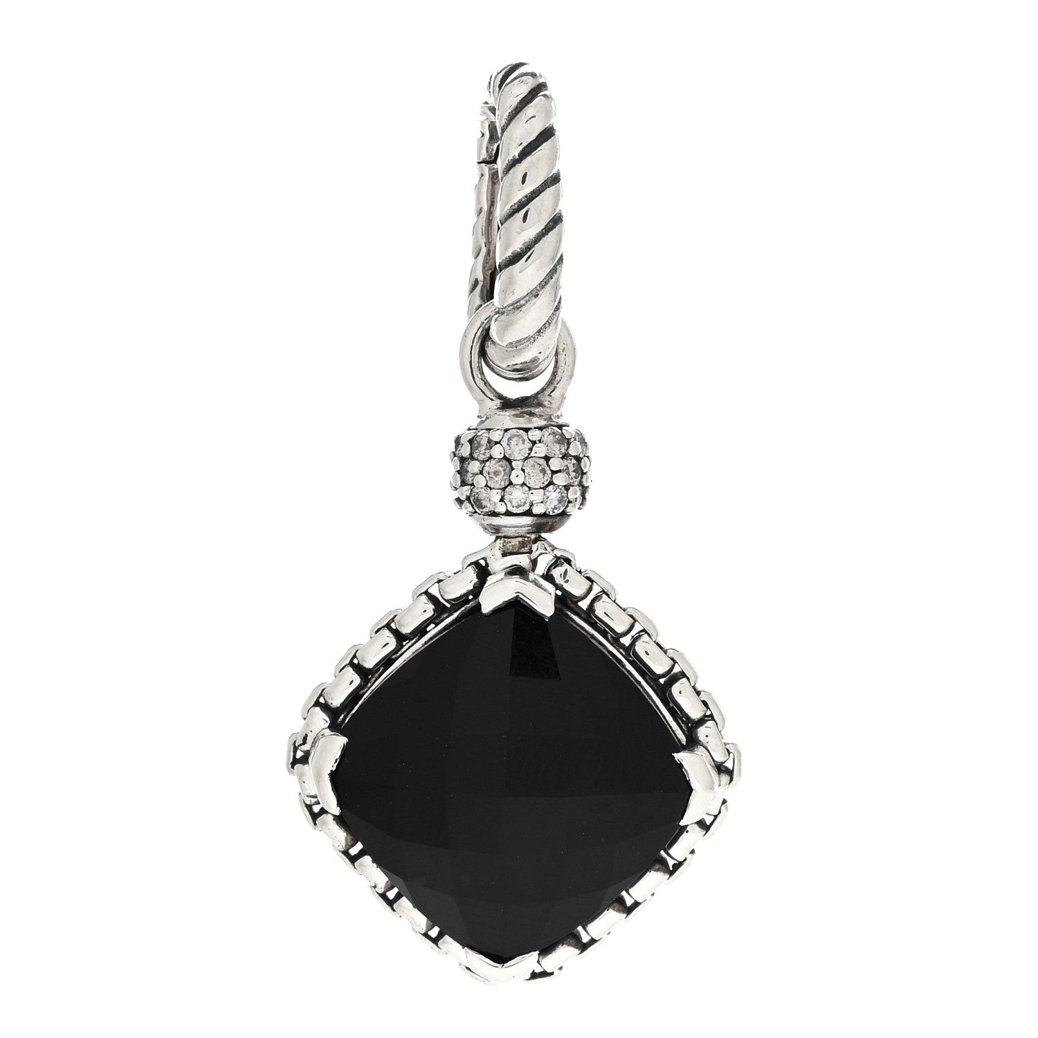 David Yurman Sterling Silver Diamond Black Onyx 11mm Cushion On Point Pendant 1 of 3